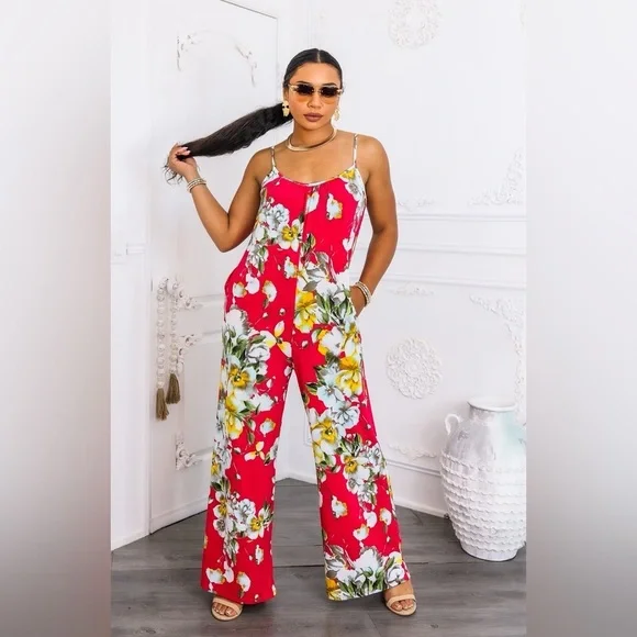 Floral Red Jumpsuit - Picture 3 of 5